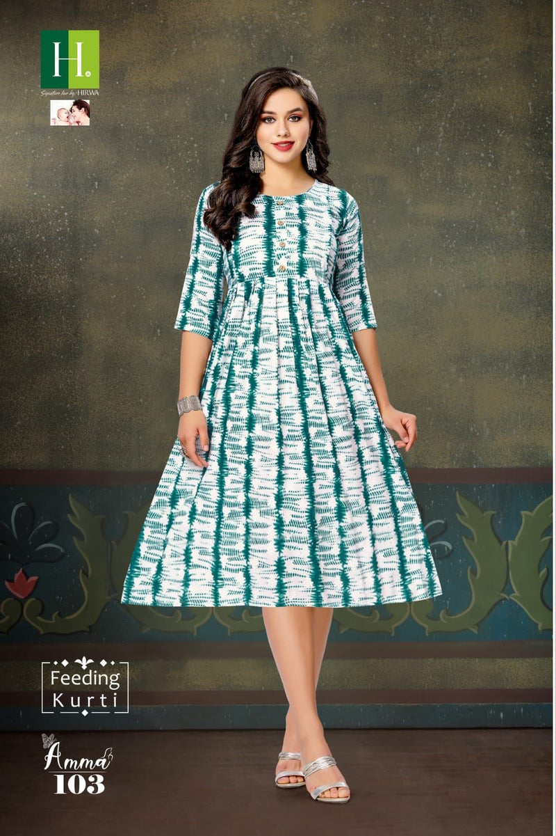 Hirwa Amma Rayon Print Fancy Feeding Pattern Kurtis