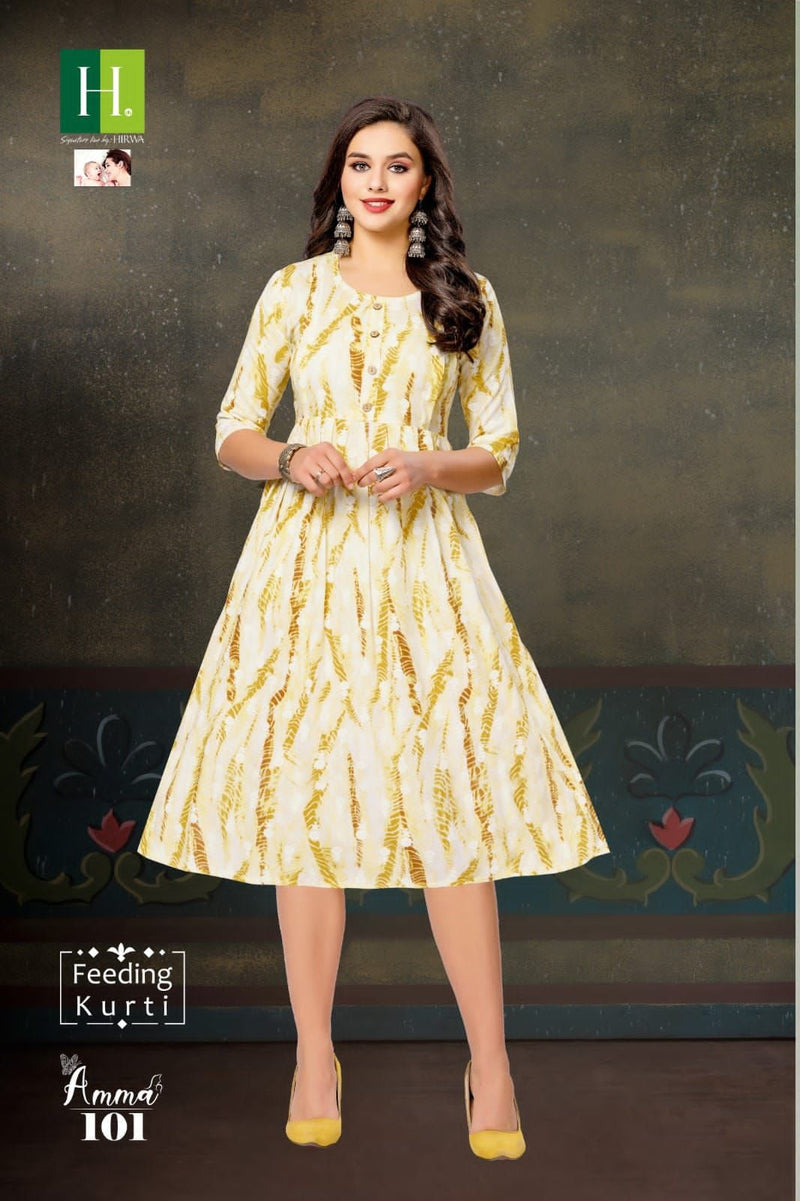 Hirwa Amma Rayon Print Fancy Feeding Pattern Kurtis