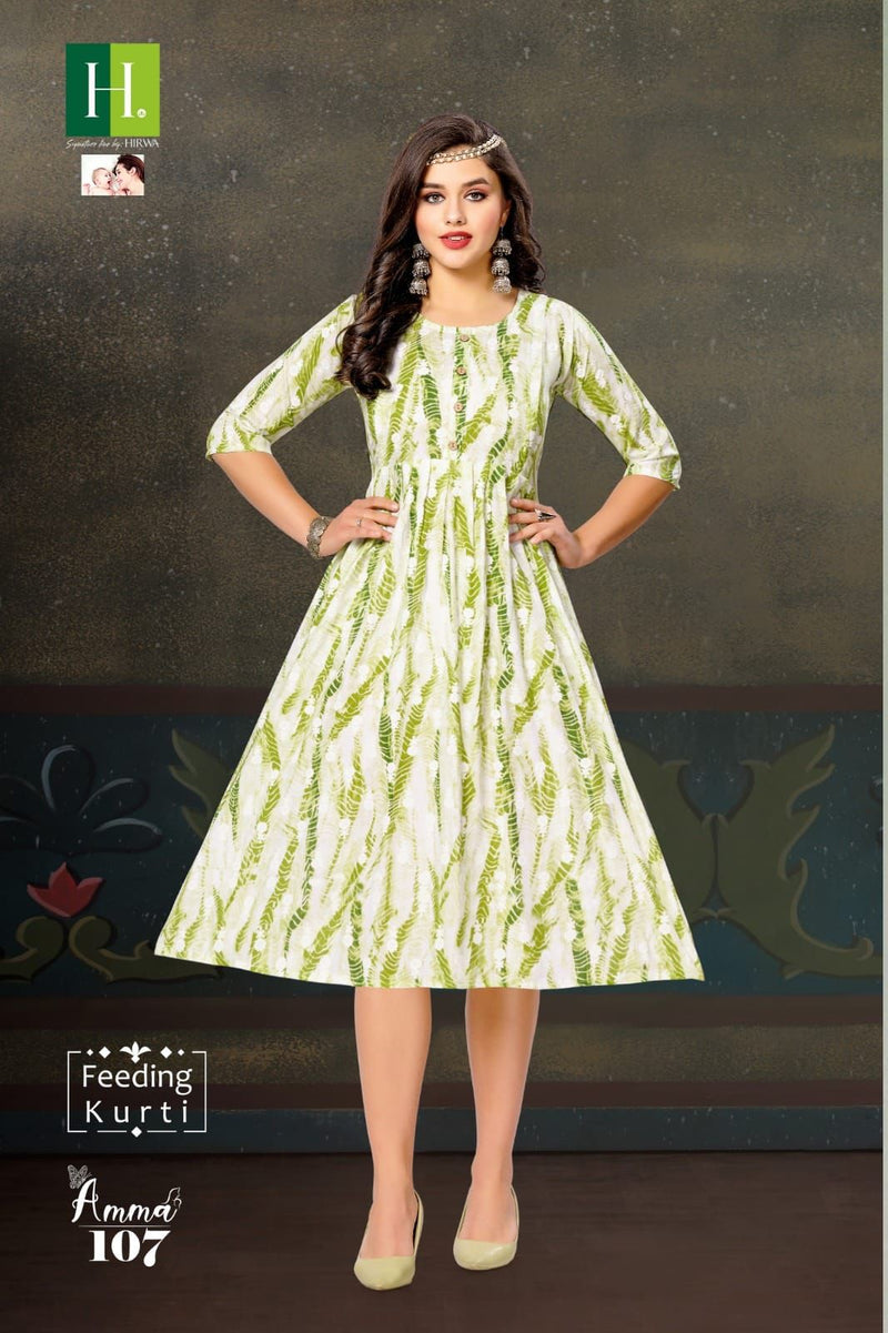 Hirwa Amma Rayon Print Fancy Feeding Pattern Kurtis