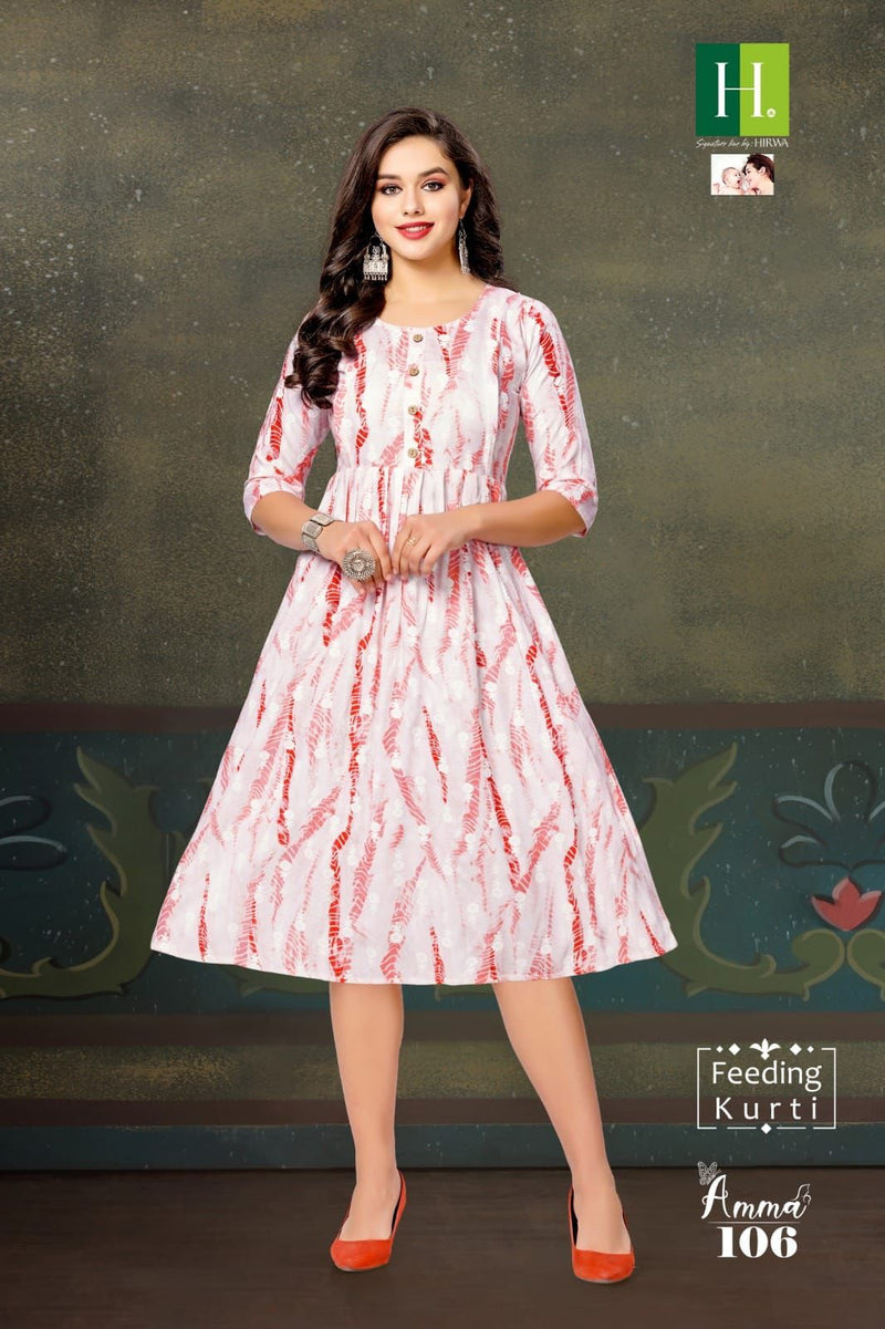 Hirwa Amma Rayon Print Fancy Feeding Pattern Kurtis