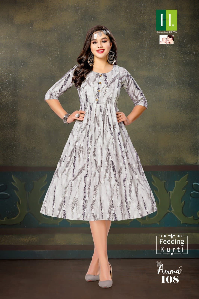 Hirwa Amma Rayon Print Fancy Feeding Pattern Kurtis