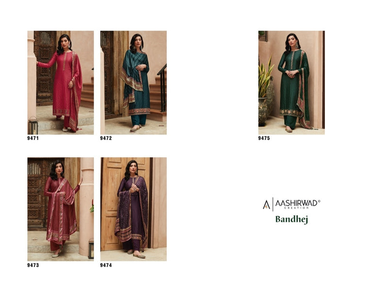 Aashirwad Creation Bandhej Premium Silk With Embroidery Designer Suits