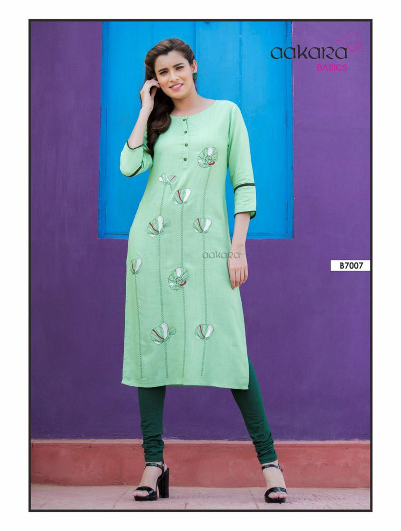 Aakara Basics Vol 7 Rayon With Embroidered Fancy Straight Pret Kurti Collection