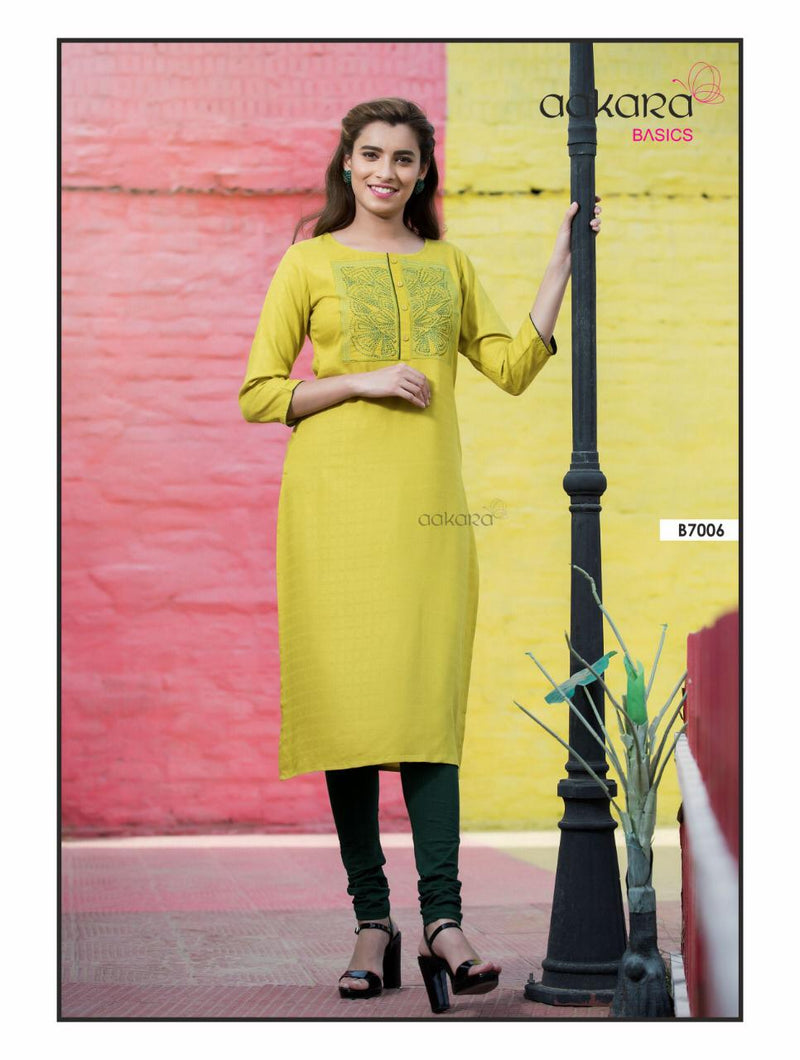 Aakara Basics Vol 7 Rayon With Embroidered Fancy Straight Pret Kurti Collection