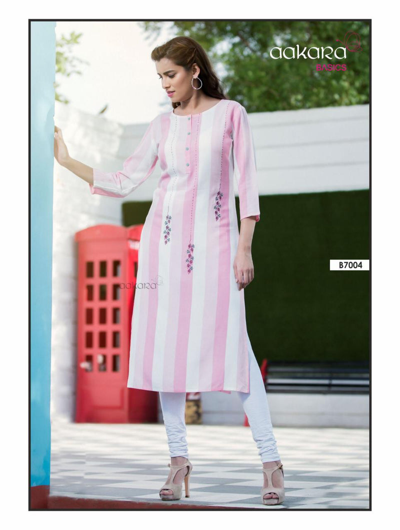 Aakara Basics Vol 7 Rayon With Embroidered Fancy Straight Pret Kurti Collection