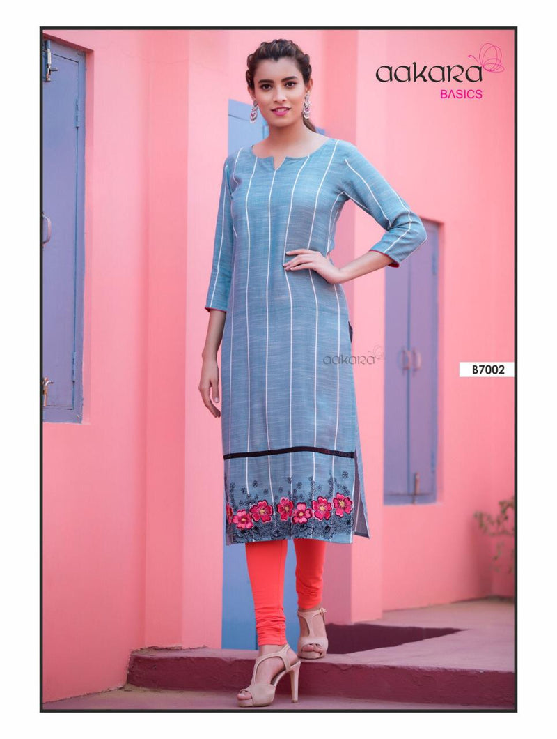 Aakara Basics Vol 7 Rayon With Embroidered Fancy Straight Pret Kurti Collection