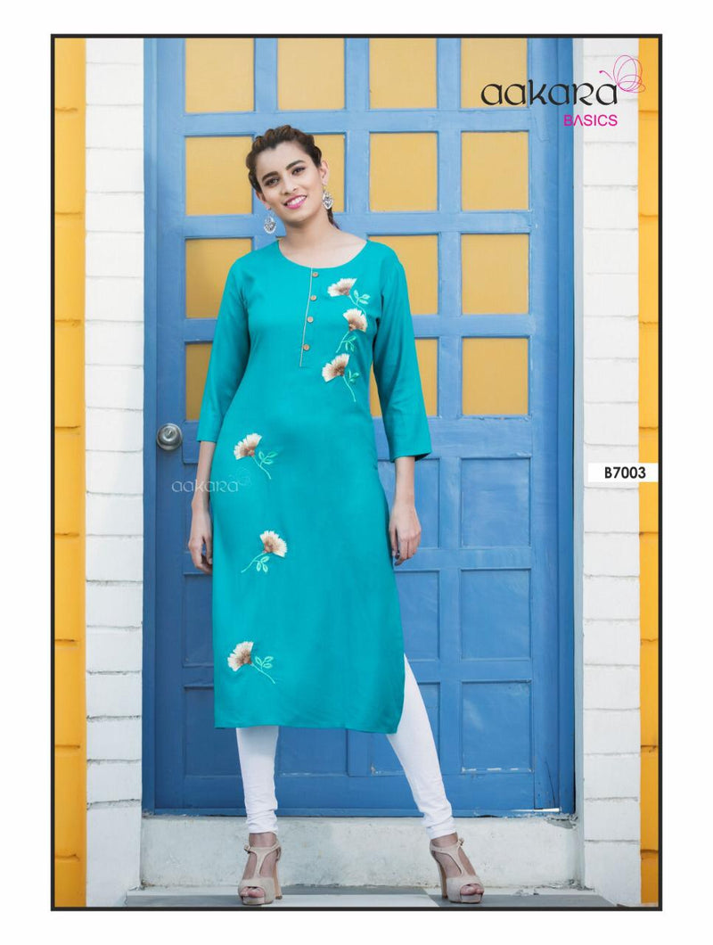 Aakara Basics Vol 7 Rayon With Embroidered Fancy Straight Pret Kurti Collection