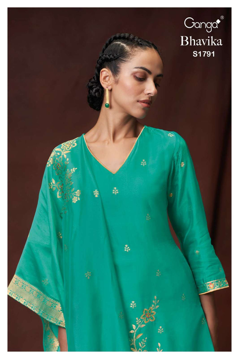 Ganga Bhavika 1791 Viscose Silk Jacquard Wth Fancy Designer Work Suits