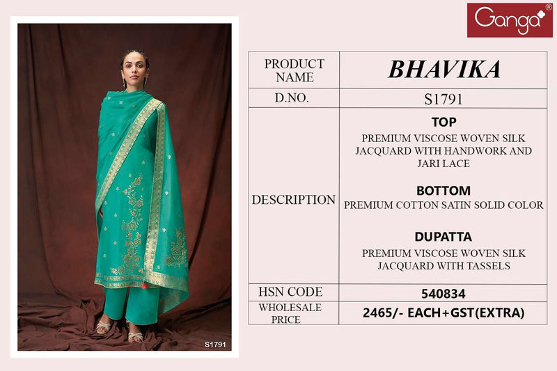 Ganga Bhavika 1791 Viscose Silk Jacquard Wth Fancy Designer Work Suits