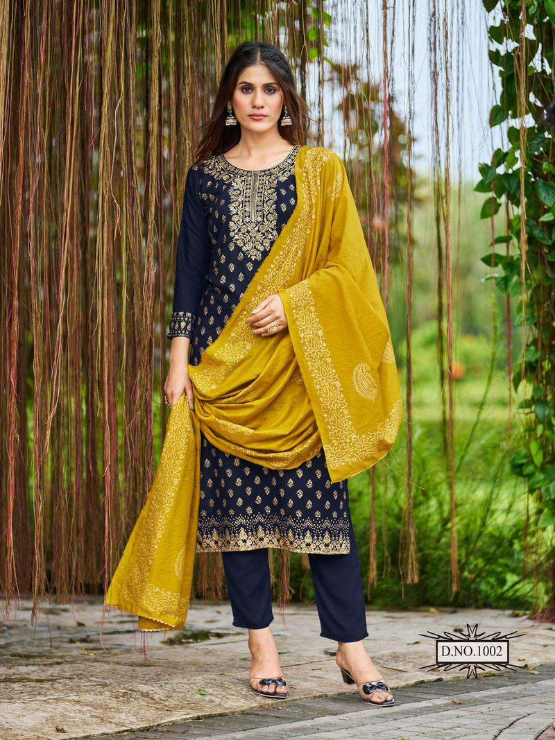 Blue Hills Jawani Viscose Foil Printed With Embroidery Work Fancy Kurti Collection