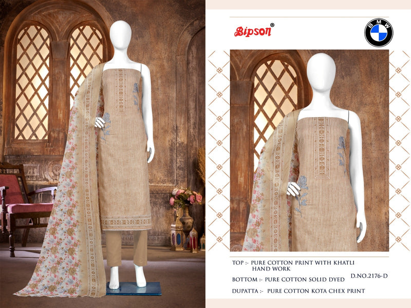 Bipson Fashion Bmw 2176 Cotton Print With Fancy Hand Work Designer Unstitched Suits