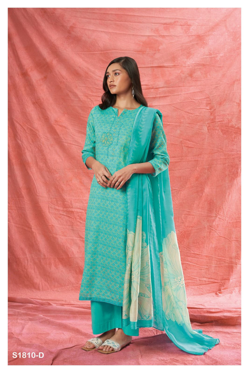 Ganga Bright 1810 Silk Cotton Printed With Embroidery Work Suits