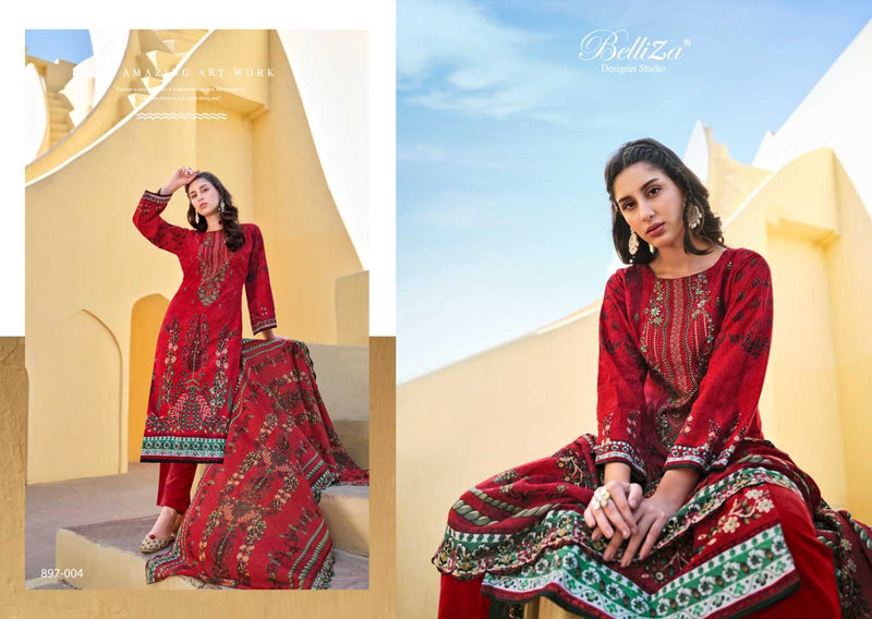 Belliza Designer Studio Guzarish Vol 5 Pure Cotton Digital Print Embroidery Work Suit