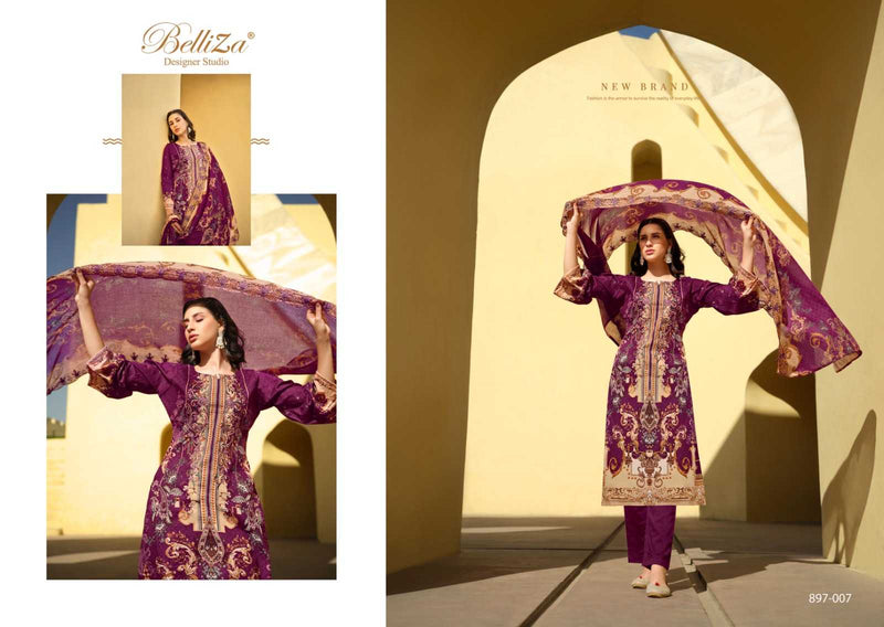 Belliza Designer Studio Guzarish Vol 5 Pure Cotton Digital Print Embroidery Work Suit