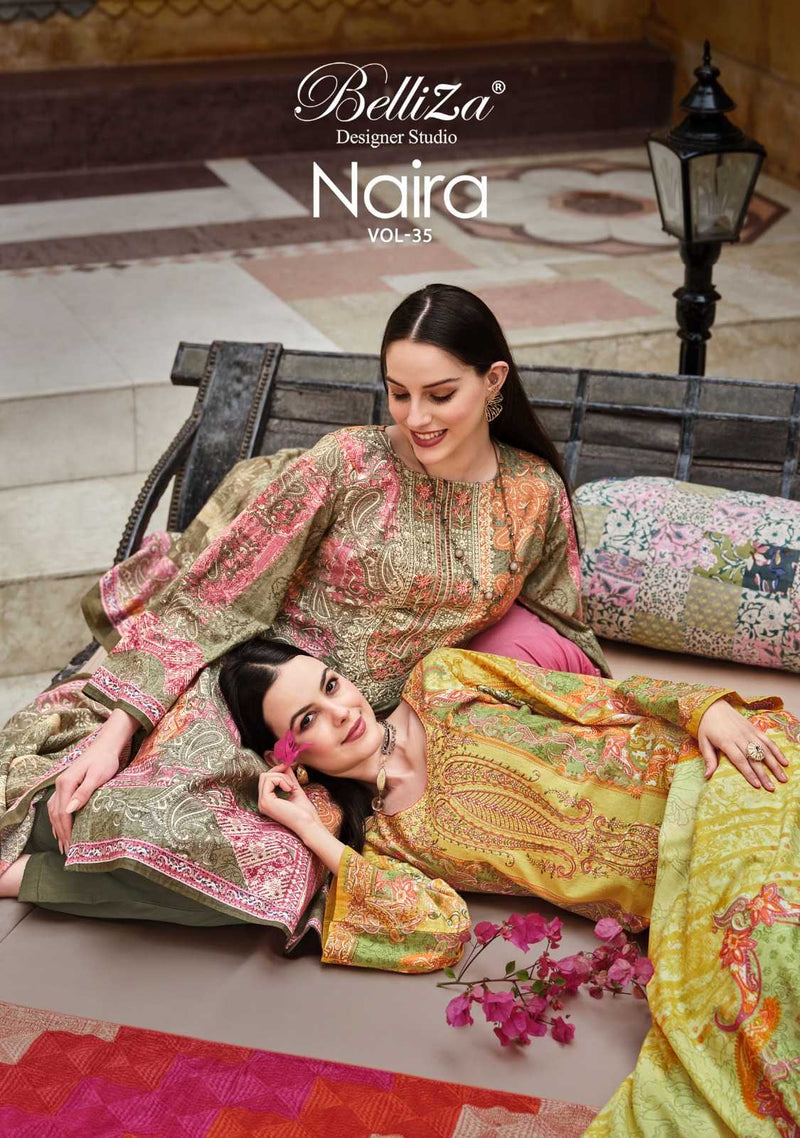 Belliza Designer Studio Naira Vol 35 Pure Cotton Digital Print Exclusive Embroidered Work Suit