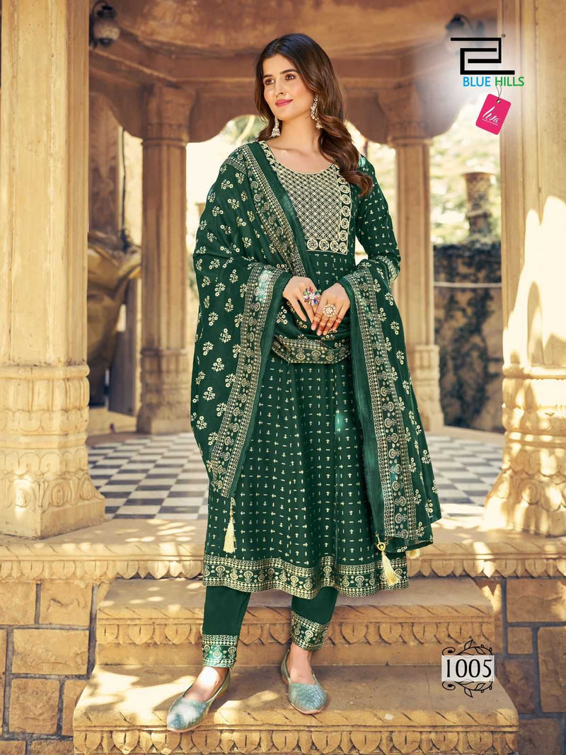 Blue Hills Meera Nx Rayon Heavy Chanderi Foil Print With Accessories Thread Embroidery Kurti
