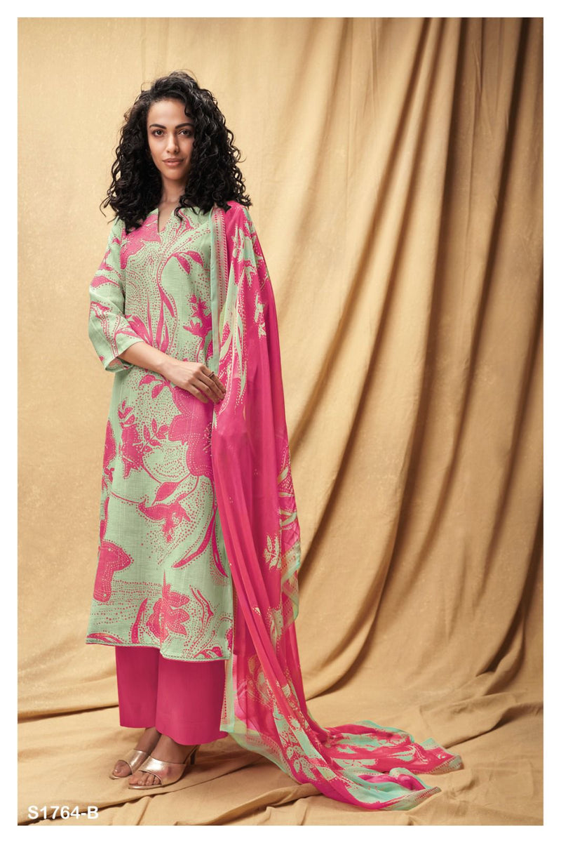 Ganga Chamak 1764 Printed Linen With Fancy Hand Work Designer Suits