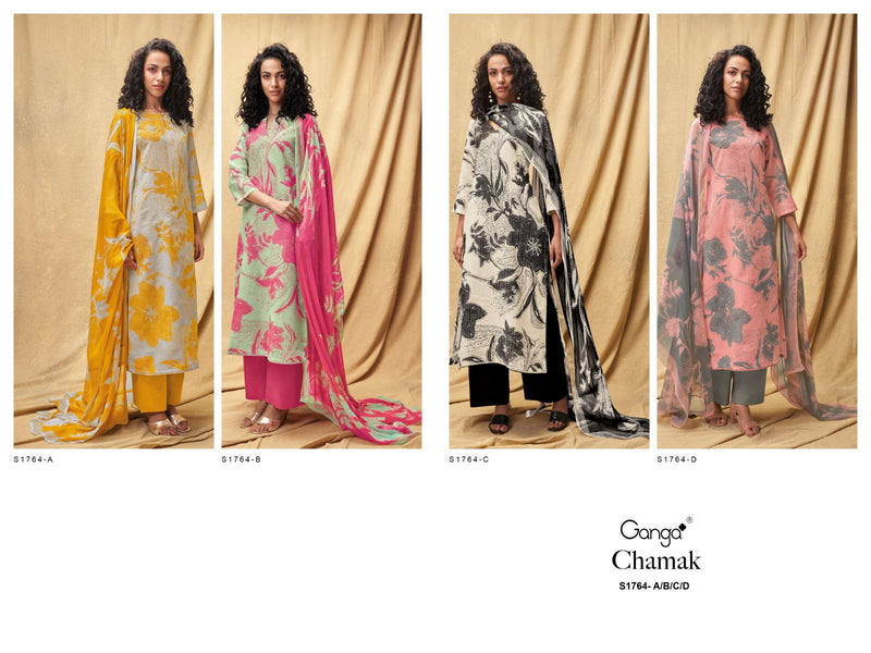 Ganga Chamak 1764 Printed Linen With Fancy Hand Work Designer Suits