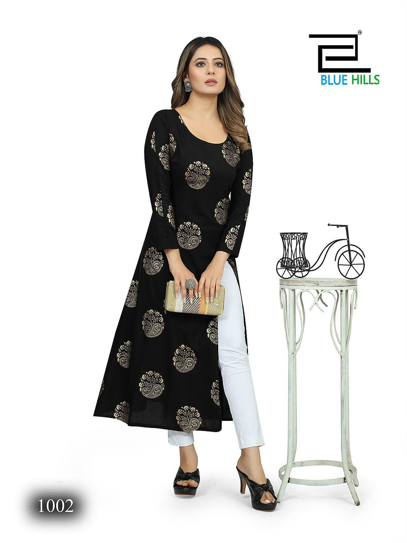 Blue Hills Chandrayaan Vol 3 Rayon Foil Printed Side Cut Designer Kurtis