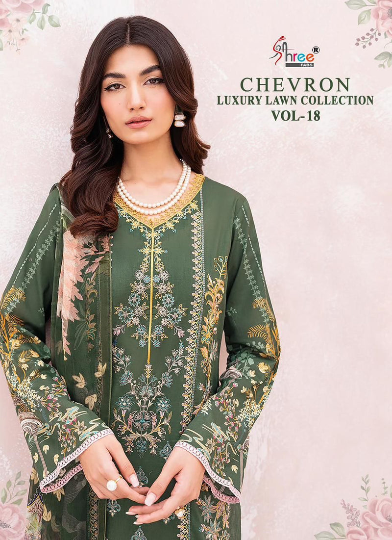 Shree Fabs Chevron Luxury Lawn Collection Vol 18 Cotton Embroidery Work Salwar Suits