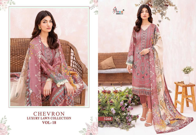 Shree Fabs Chevron Luxury Lawn Collection Vol 18 Cotton Embroidery Work Salwar Suits