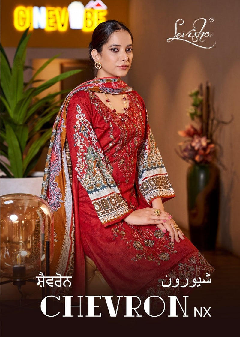 Levisha Chevron Nx Lawn Cotton Printed With Embroidery Designer Salwar Kameez