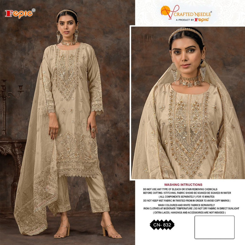 Fepic Crafted Needle Cn 832 Organza Embroidered With Khatli Work Pret Suits