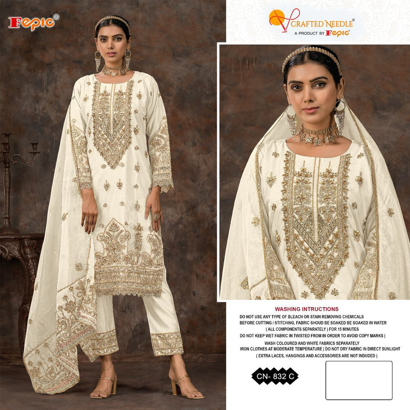Fepic Crafted Needle Cn 832 Organza Embroidered With Khatli Work Pret Suits