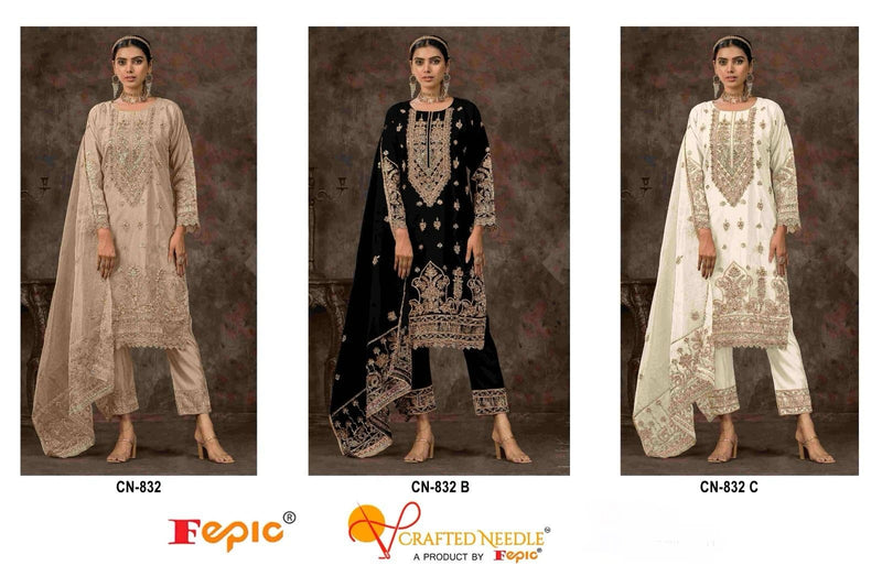 Fepic Crafted Needle Cn 832 Organza Embroidered With Khatli Work Pret Suits