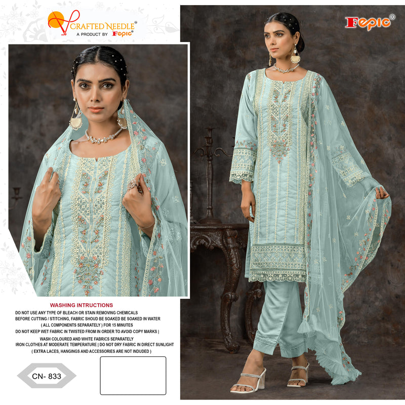 Fepic Crafted Needle Cn 833 Organza With Embroidery Heavy Pakistani Suits