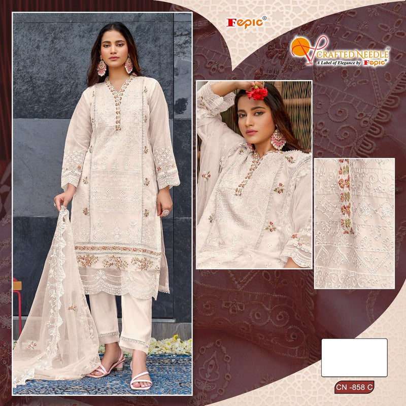 Fepic Crafted Needle Cn 858 Organza With Embroidered Khatli Work Pakistani Suits