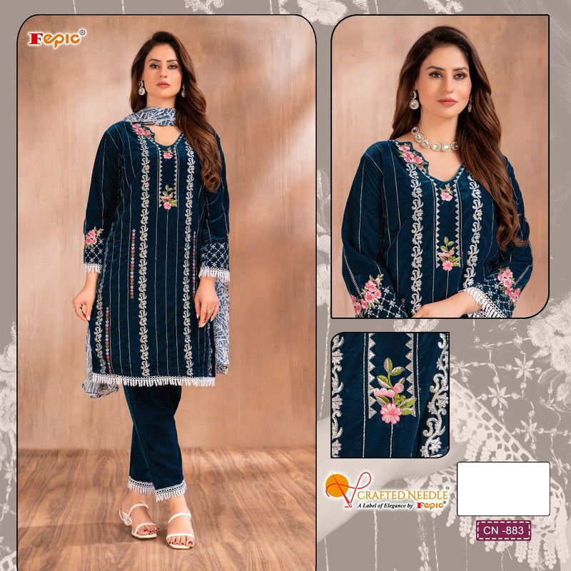 Fepic Crafted Needle Cn 883 Velvet Embroidery Designer Casual Wear Suit Collection