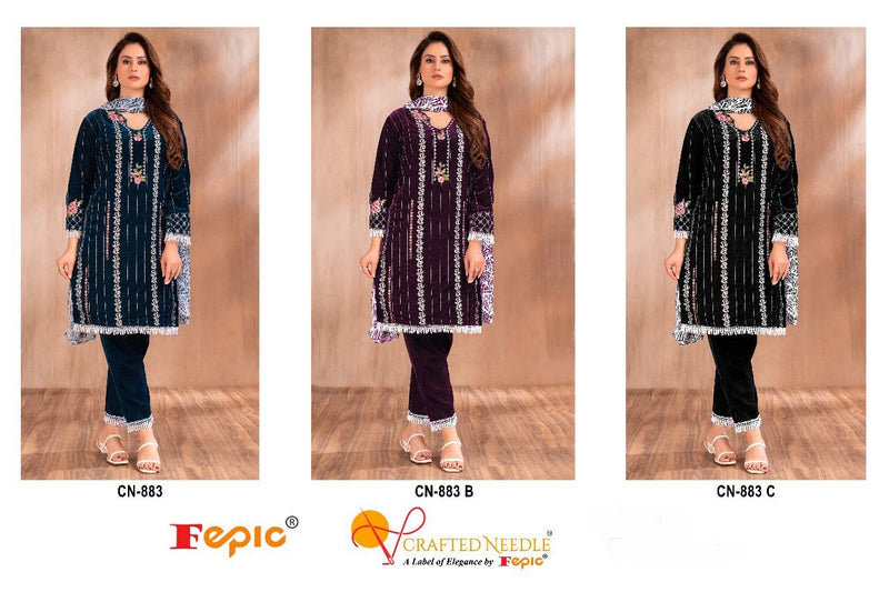 Fepic Crafted Needle Cn 883 Velvet Embroidery Designer Casual Wear Suit Collection