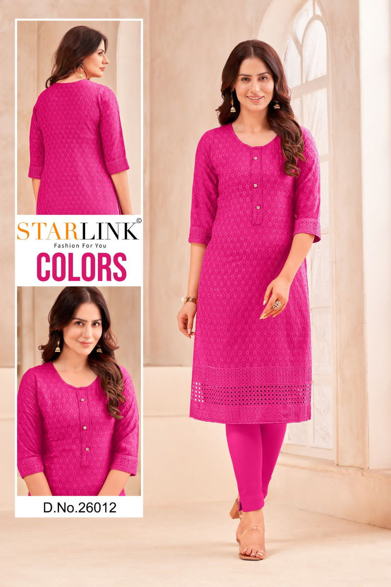 Starlink Colors Cotton Schiffli Fabric Fancy Straight Kurtis