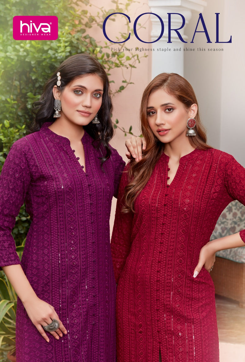 Hiva Designer Coral Chiken Rayon Fancy Kurtis