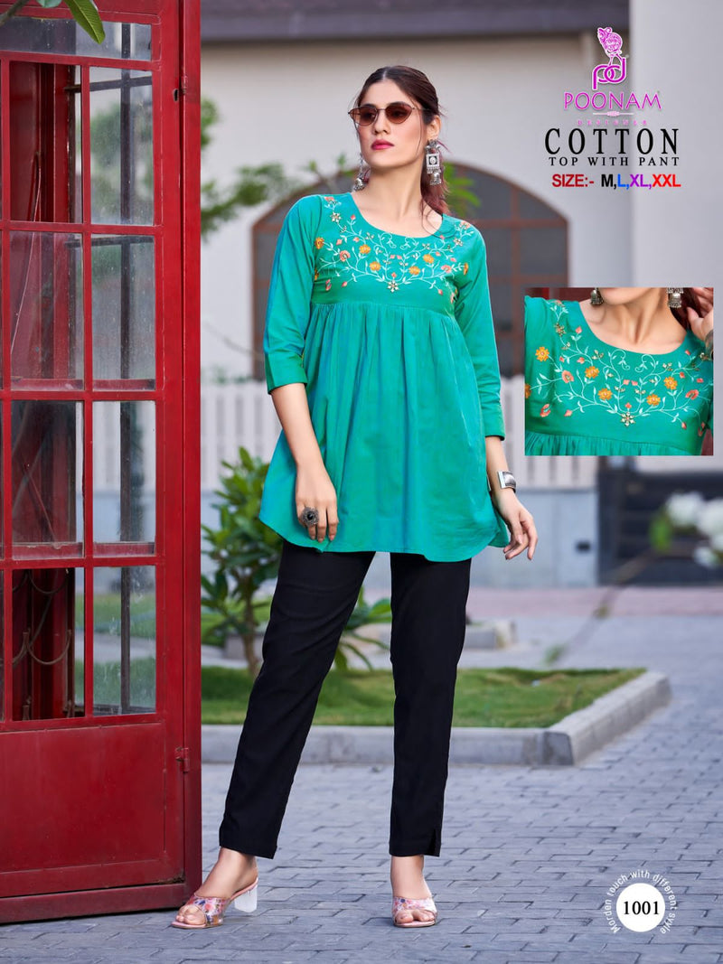 Poonam Designer Cotton Fancy Hand Work Tops With Pants