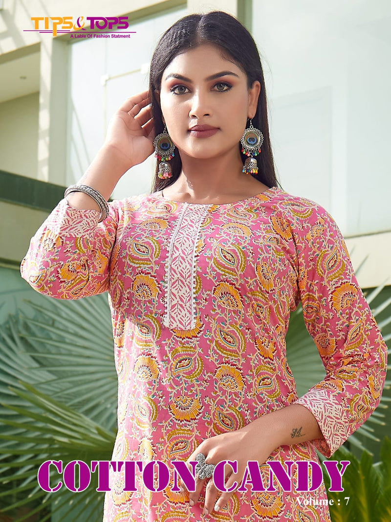 Tips And Tops Cotton Candy Vol 7 Cotton Print Fancy Kurti With Bottom Pair