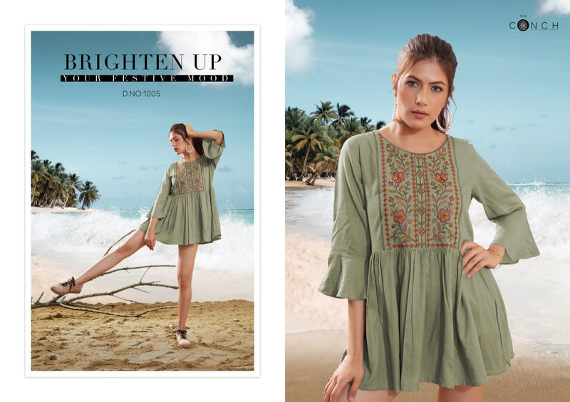 The Conch Compass Vol 10 Heavy Rayon Embroidery Work Daily Wear Kurti
