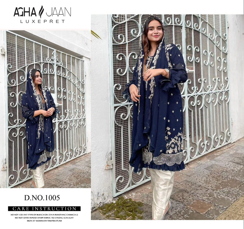 Agha Jaan D No 1005 Georgette With Embroidered Casual Wear Salwar Suit Collection