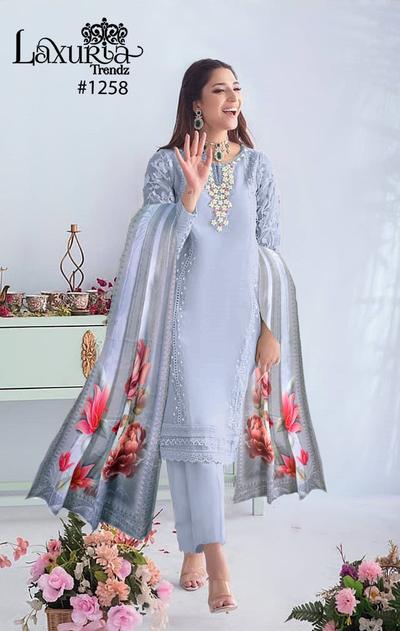 Laxuria Trendz D No 1258 Organza Exclusive Embroidery Work Salwar Suit