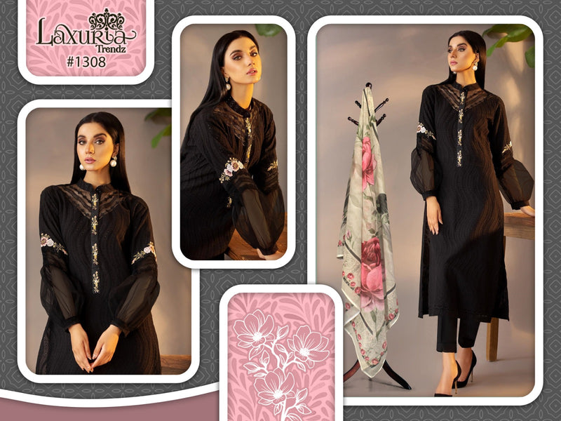 Laxuria Trendz D No 1308 Georgette Black Designer Kurti Collection