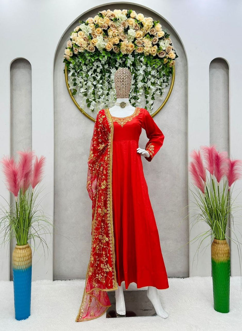 Kd D No 1360 Silk Designer Long Gown With Dupatta Collection