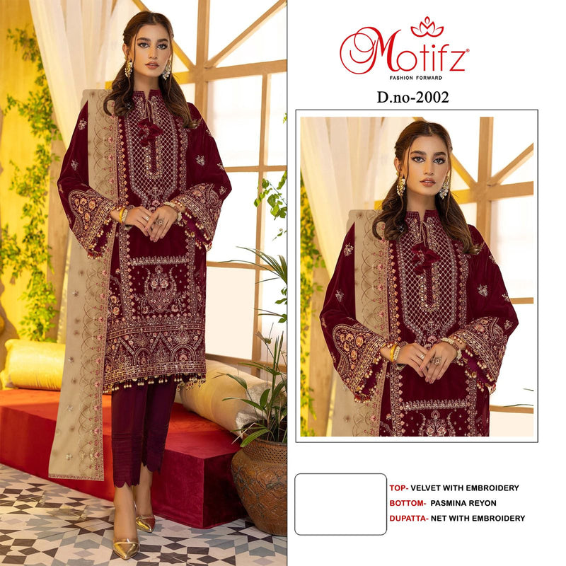 Motifz D No 2002 Velvet With Embroidery Designer Pakistani Suit Collection