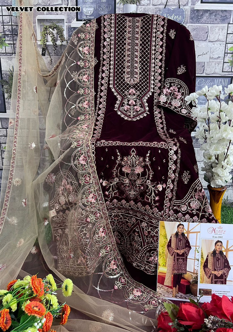 Motifz D No 2002 Velvet With Embroidery Designer Pakistani Suit Collection