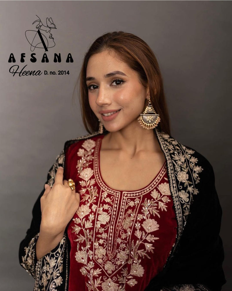 Afsana Heena D No 2014 Velvet With Embroidery Work Readymade Salwar Suit Collection