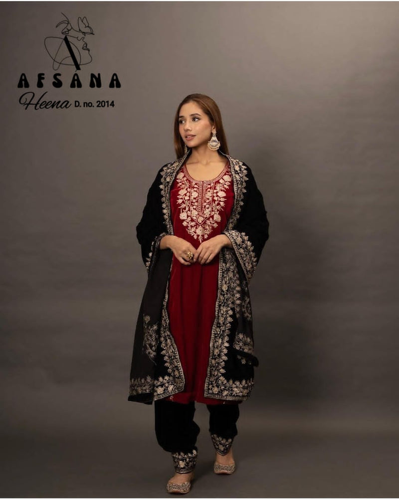 Afsana Heena D No 2014 Velvet With Embroidery Work Readymade Salwar Suit Collection