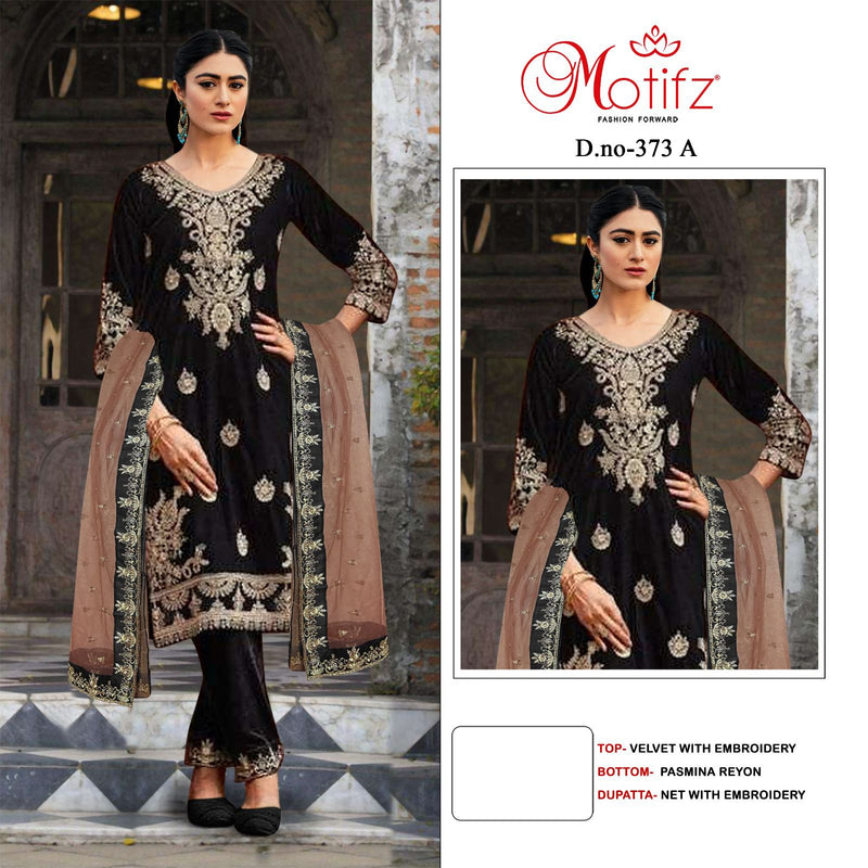 Motifz D No 373 Velvet Designer Embroidery Pakistani Suits Collection