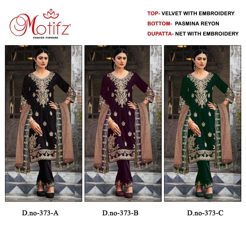 Motifz D No 373 Velvet Designer Embroidery Pakistani Suits Collection