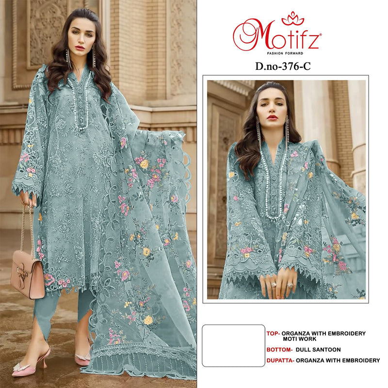 Motifz D No 376 Organza With Embroidery Pakistani Heavy Suit Collection