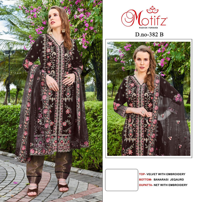 Motifz D No 382 Velvet With Heavy Embroidery Work Salwar Suits Collection